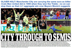 Báo Anh mơ Man City hạ Real bán kết Cúp C1, tái hiện ”cú ăn 3” như MU