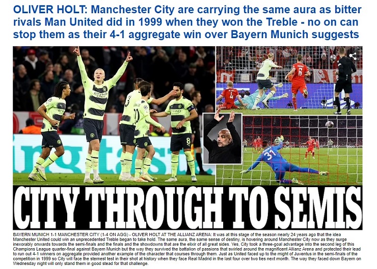 Tờ Daily Mail mơ về viễn cảnh&nbsp;Man City giành "cú ăn 3"