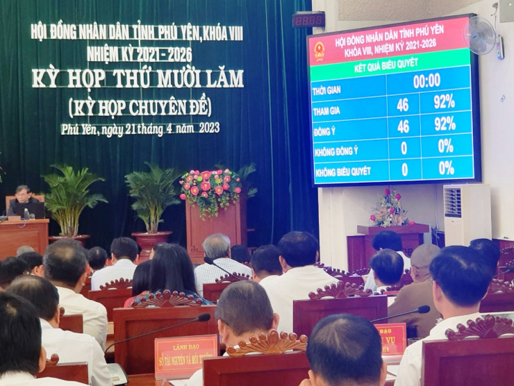 46/46 đại biểu đã thống nhất miễn nhiệm chức Phó chủ tịch HĐND tỉnh Phú Yên đối với ông Nguyễn Tấn Chân