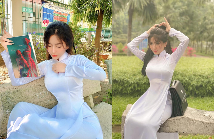 Võ Ngọc Trân sinh năm 2001, nổi tiếng từ năm học cấp 3 nhờ những hình ảnh diện áo dài được đăng tải trên MXH.