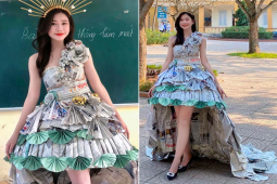 Chỉ diện váy tái chế xinh đẹp, nữ sinh Nghệ An được dân mạng khuyên thi hoa hậu