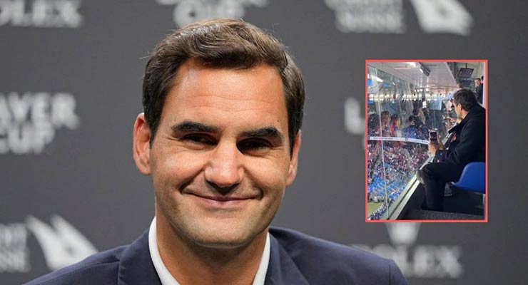 Federer đi xem trận đấu mới nhất của Basel, lấy điện thoại quay các CĐV cổ vũ đội trước trận