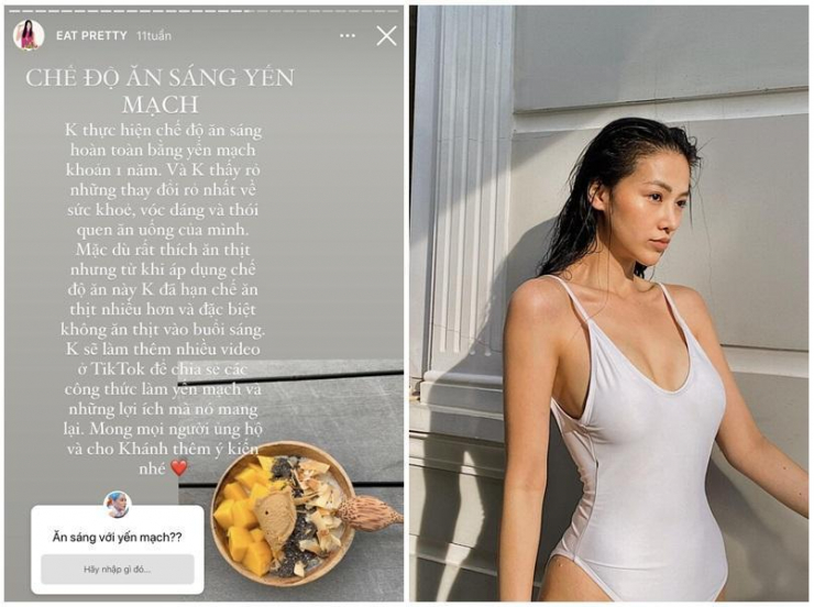 Hoa hậu Phương Khánh chia sẻ bữa ăn với yến mạch.