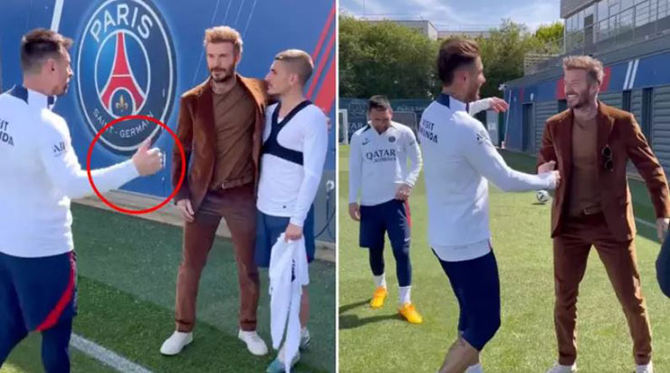 Lionel Messi chìa tay xin bắt tay David Beckham nhưng bất ngờ bị huyền thoại người Anh phớt lờ