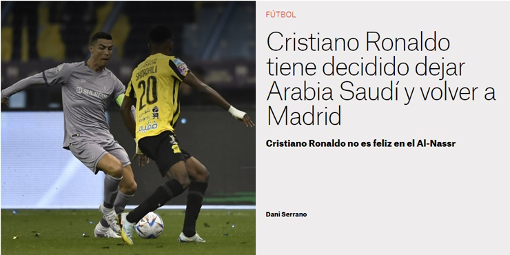 Báo Tây Ban Nha đưa tin Ronaldo muốn rời Al Nassr