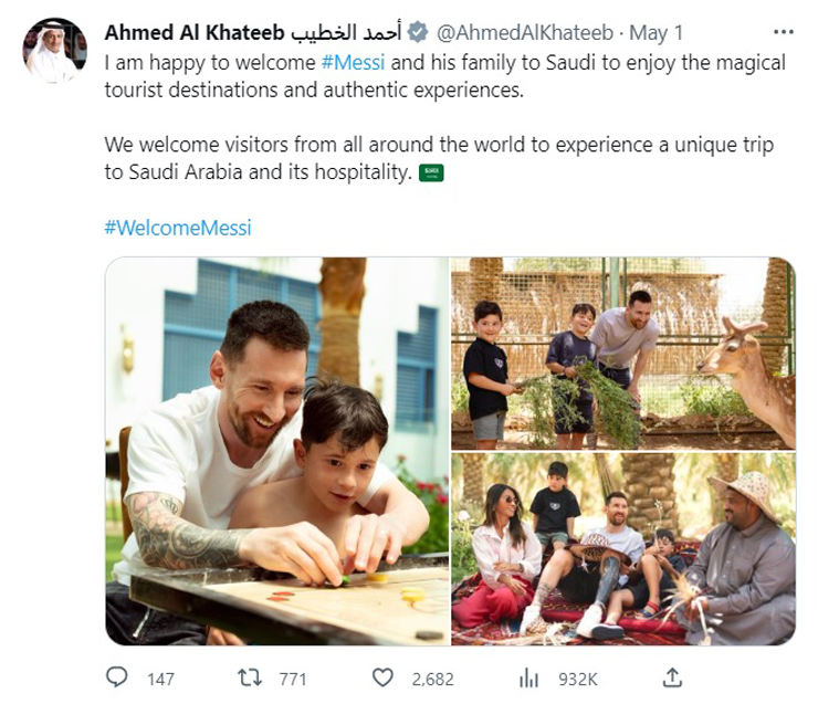 Bộ trưởng Bộ du lịch của Saudi Arabia chào đón Messi