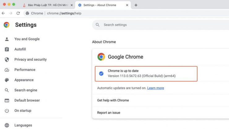 Cập nhật trình duyệt Chrome lên phiên bản mới nhất. Ảnh: TIỂU MINH