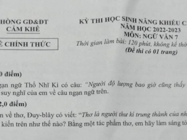Giáo dục - du học - Đề thi học sinh Giỏi Văn lớp 7 cấp huyện "khó như thi Quốc gia", đơn vị ra đề nói gì?