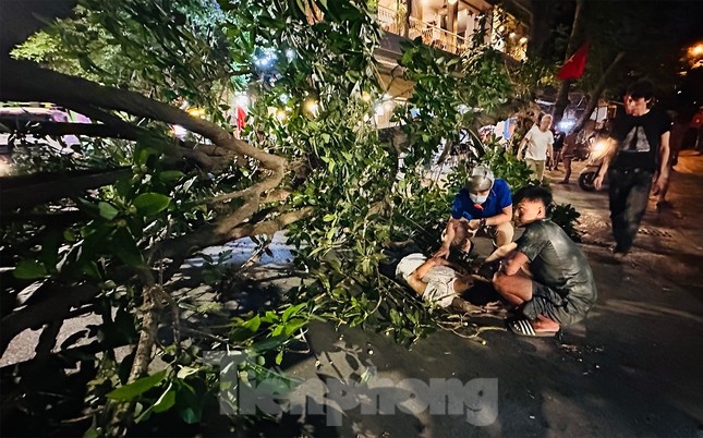 Vào lúc 21h20 tối 5/5, một nhánh lớn của cây đa trước cửa nhà số 8 phố Khương Hạ (quận Thanh Xuân, Hà Nội) bất ngờ gãy đổ, làm một người bị thương.