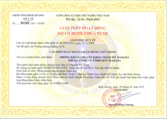 Thẩm mỹ viện Mailisa Bình Dương khẳng định uy tín, minh bạch trong giấy phép hoạt động - 2