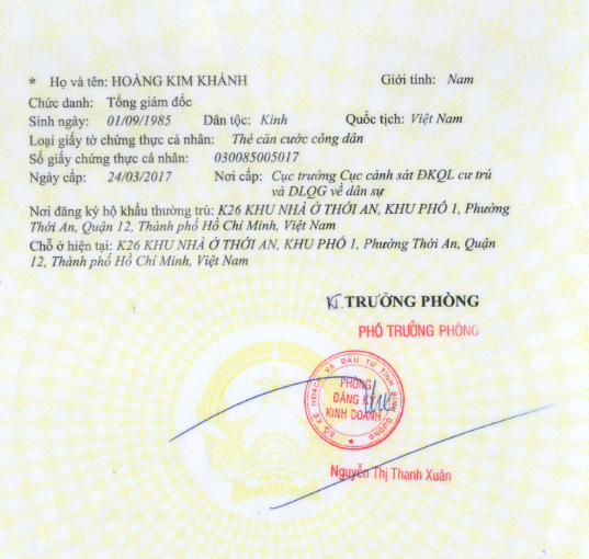 Các giấy phép hoạt động của Mailisa Bình Dương