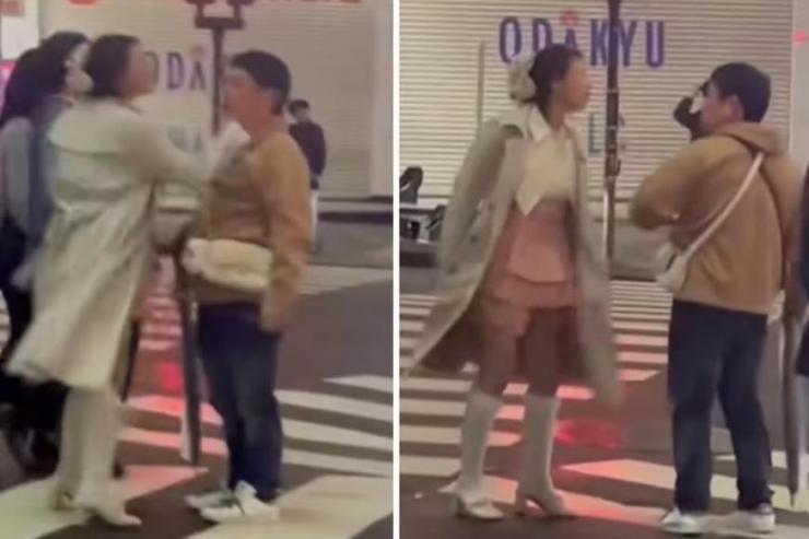 Vợ bạo hành chồng giữa đường phố Tokyo.