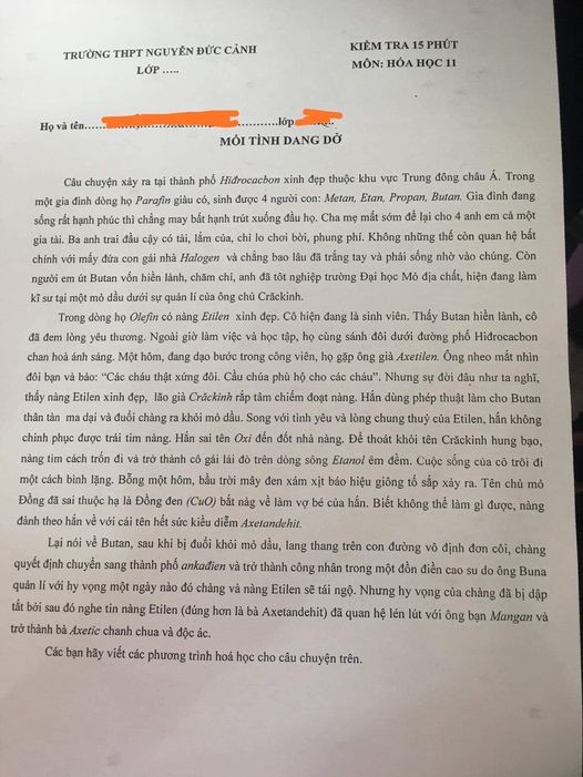 Chiếc đề 15 phút dài gần hết 1 trang giấy nhưng không làm tin nản lòng mà "bánh cuốn" lạ lùng! - Ảnh: Trịnh Minh Phương (Group Trường Người Ta)
