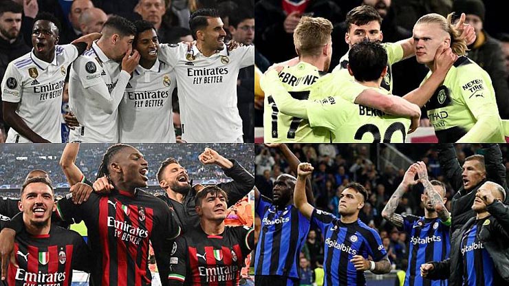 4 đội bóng vào bán kết là Real Madrid, Man City, AC và Inter Milan đều quyết tâm chiến thắng