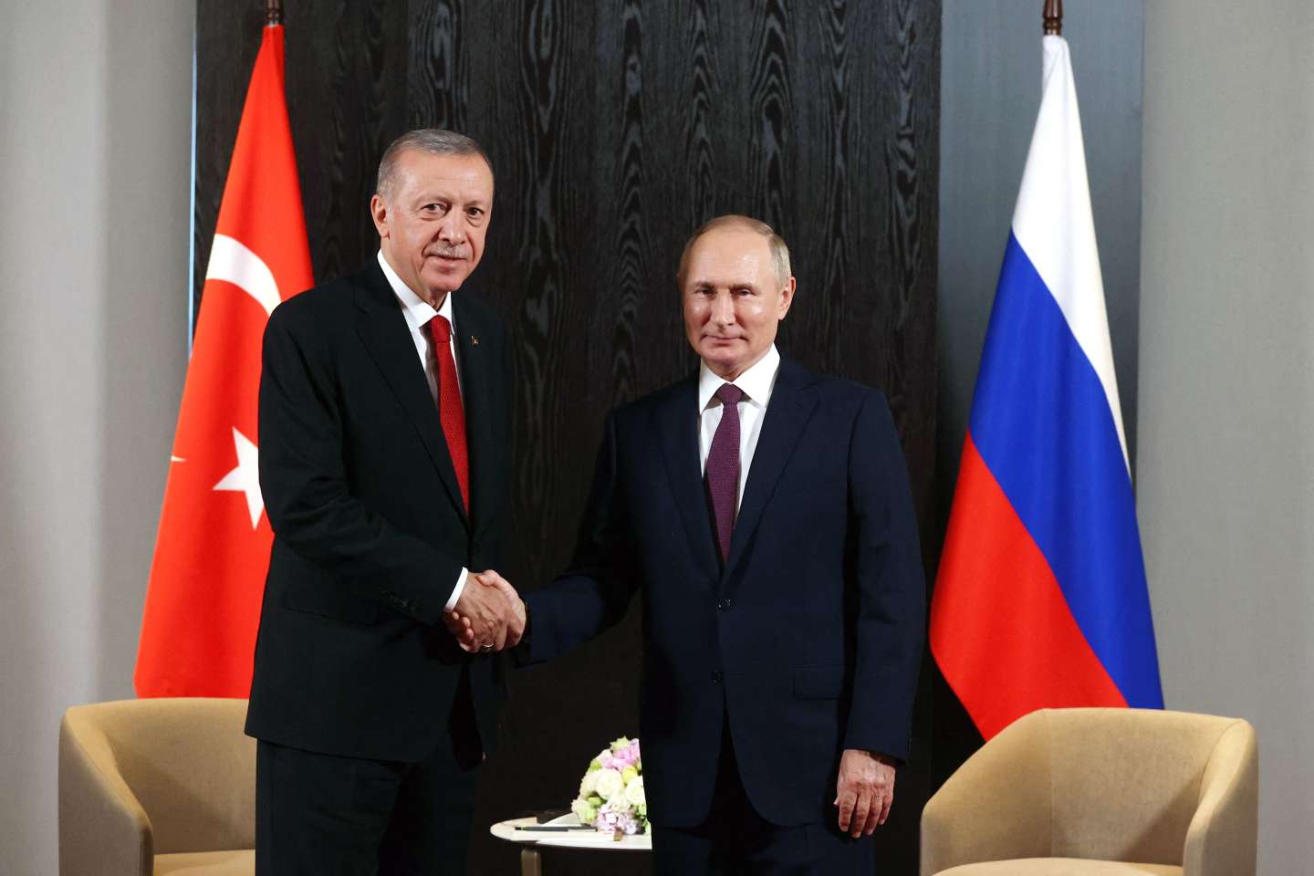 Tổng thống Nga Vladimir Putin (phải)&nbsp;trong một cuộc gặp với người đồng cấp Thổ Nhĩ Kỳ Recep Tayyip Erdogan.