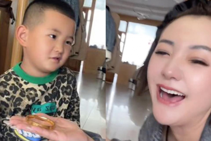 Nghe con trai trả lời người mẹ không biết nên khóc hay nên cười. Ảnh:&nbsp;Douyin