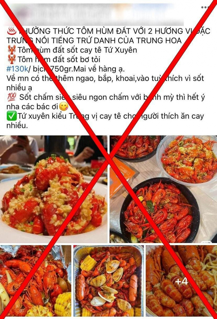 Không chỉ rao bán tôm hùm đất tươi sống và xông nhiệt, tôm hùm đất đóng hộp chế biến sẵn cũng được rao bán tràn lan. Ảnh: PV