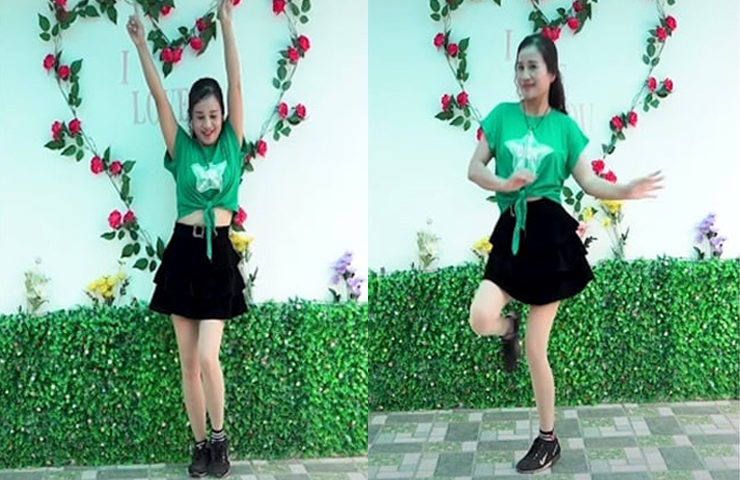 Trong clip mới đăng tải, Lê Thị Dần diện áo croptop cùng chân váy trẻ trung như gái đôi mươi, nhảy vũ điệu vui nhộn.
