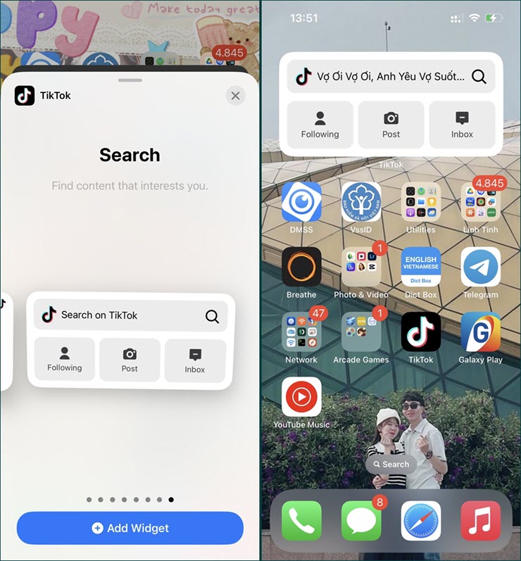 TikTok trên iPhone bổ sung widget tìm kiếm nhanh cho người dùng.