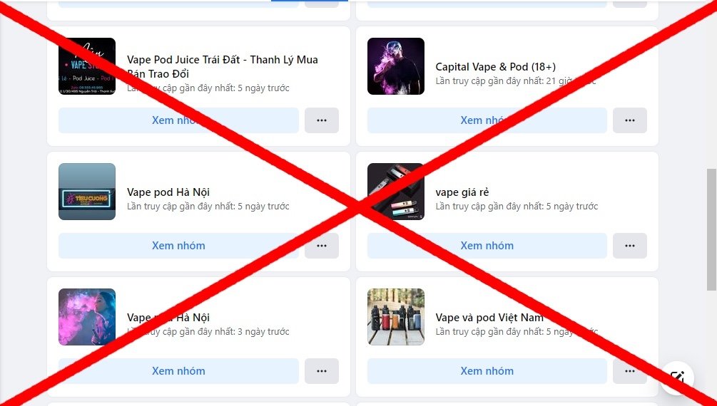 Nhiều hội nhóm thuốc lá điện tử trên chợ mạng.