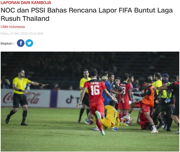 Tờ CNN Indonesia tiết lộ Ủy ban Olympic Indonesia xem xét đưa vụ việc trong trận chung kết SEA Games 32 lên FIFA