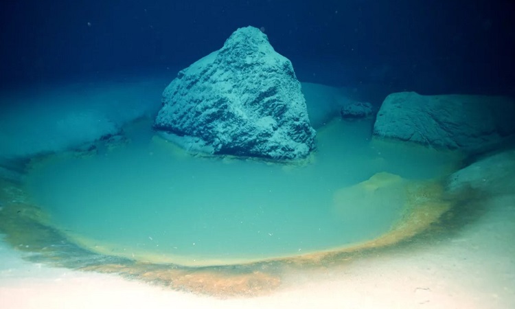 Một “hồ tử thần” nhỏ được chụp từ xa ở Vịnh Aqaba (ảnh: Mirror)