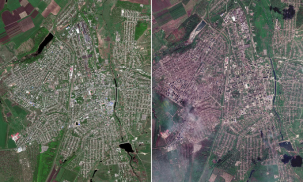 Phần lớn thị trấn Bakhmut đã bị phá hủy trong chiến sự. Ảnh: Maxar