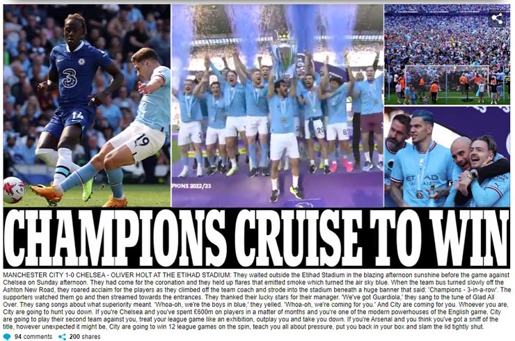 Daily Mail tin rằng Man City sẽ còn thống trị Ngoại hạng Anh thêm nhiều năm