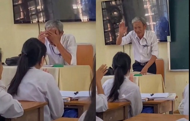 Thầy Minh xúc động khi kết thúc tiết dạy cuối cùng sau suốt 41 năm làm nghề giáo.