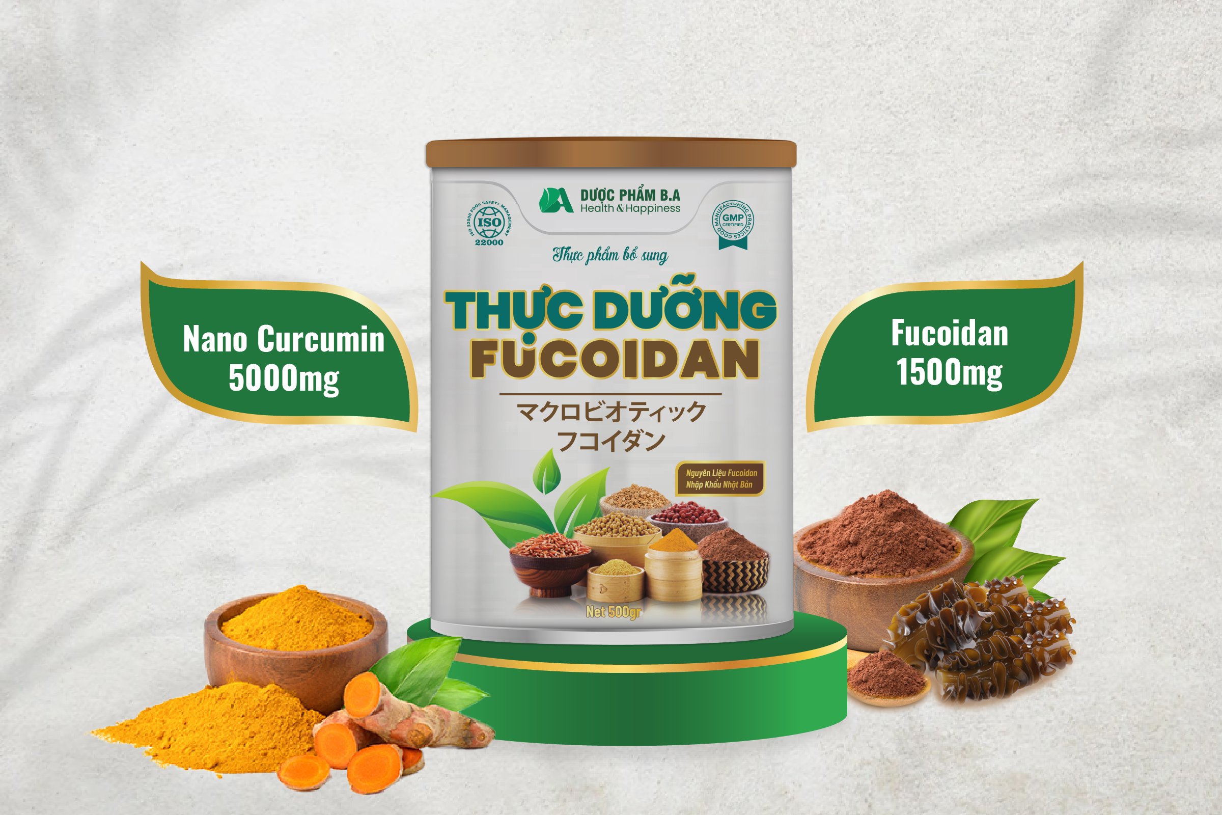 Thực dưỡng Fucoidan chứa hàm lượng cao Fucoidan Nhật Bản và Nano Curcumin