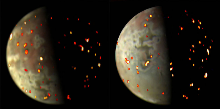 Lửa đỏ bùng nổ khắp Io trong hình ảnh của JIRAM - Ảnh: NASA