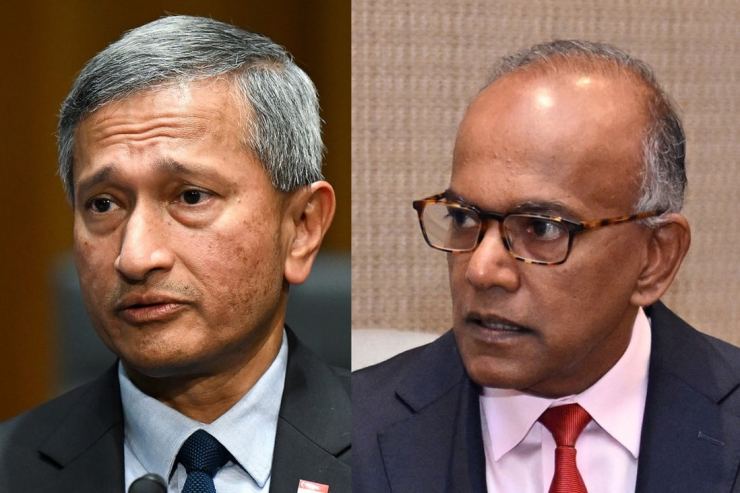 Hai ông Vivian Balakrishnan (trái) và K Shanmugam. Ảnh: DPA, SCMP