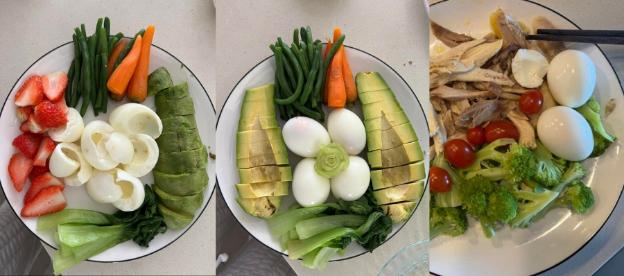 Có thể thấy ở khẩu phần ăn nào thì ngoài thịt gà còn có thêm trứng luộc. Rau củ tùy loại nhưng chủ yếu là rau xanh.