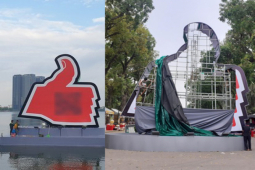 Biểu tượng bàn tay trên hồ Tây ”chạy” ra Công viên Thống Nhất lại bị gỡ bỏ