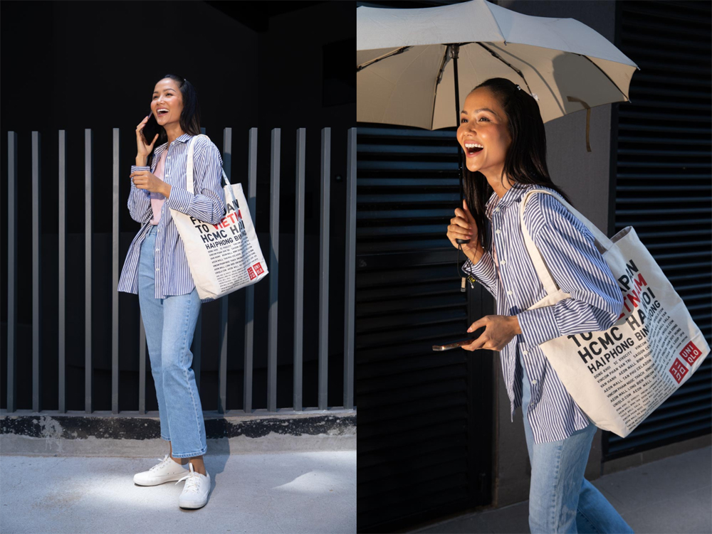 Vẫn với phong cách giản dị, nàng hậu H’Hen Niê ghi điểm với bộ trang phục gồm áo thun phối cùng áo sơ mi họa tiết sọc và quần jeans. 