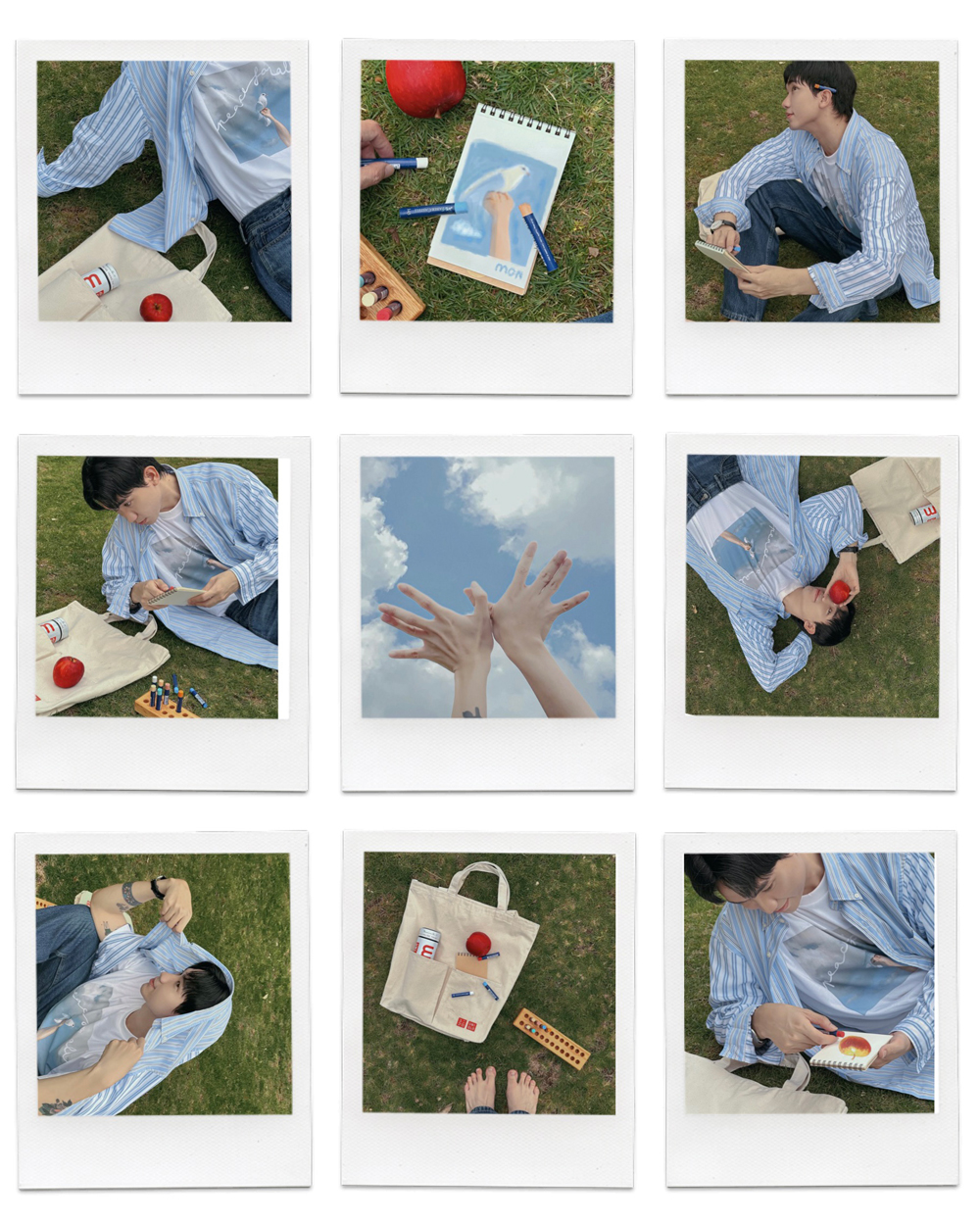 Chàng stylist tài năng hiến kế cho tín đồ mê sự tối giản cách phối đồ dựa trên màu sắc để đón hè với những gam màu cơ bản. Áo thun UT trắng cùng họa tiết Peace For All, khoác ngoài là sơ mi sẽ là những items đắc lực mang đến cho bạn những bức ảnh tươi mát cho mùa hè. 