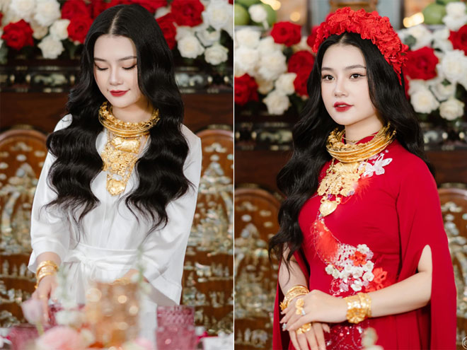 Cô dâu Tiền Giang đeo vàng trĩu cổ trong ngày cưới