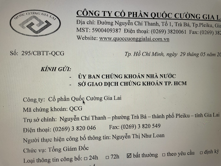 Nội dung Quốc Cường Gia Lai công bố