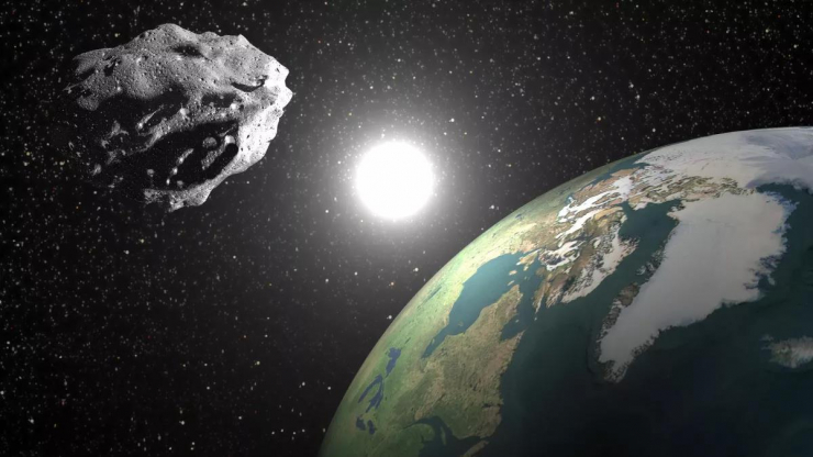 Ảnh đồ họa mô tả một tiểu hành tinh đồng hành với Trái Đất - cách mà "bán mặt trăng" 2023 FW13 đã làm - Ảnh: Zoonar GmbH/Alamy Stock Photo