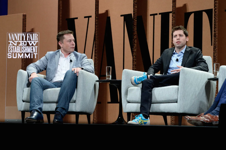 Tỉ phú Elon Musk (trái) và CEO OpenAI Sam Altman. Ảnh: Vanityfair