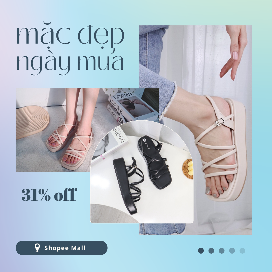Sandal dây đế xuồng từ dường như là item không bao giờ “thất sủng” trong lòng nàng. Đặc biệt, đây sẽ là món phụ kiện “hợp cạ” với hầu hết các outfit mùa hè của bạn. Tham khảo ngay thương hiệu Cillie để nâng cấp tủ đồ ngày mưa!