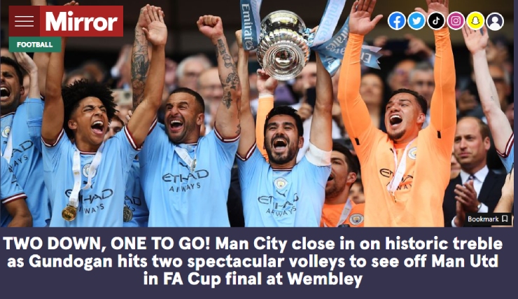 Báo chí Anh tin rằng Man City đã tiến rất gần tới cú "ăn 3"