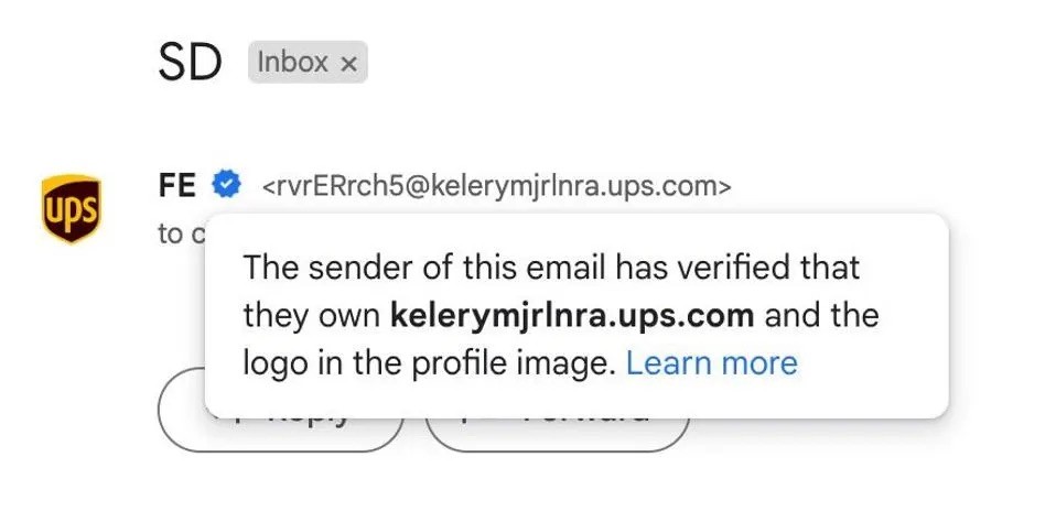 Mặc dù có tick xanh và biểu tượng UPS nhưng đây là email lừa đảo, không phải được gửi từ UPS. Ảnh: Plummer