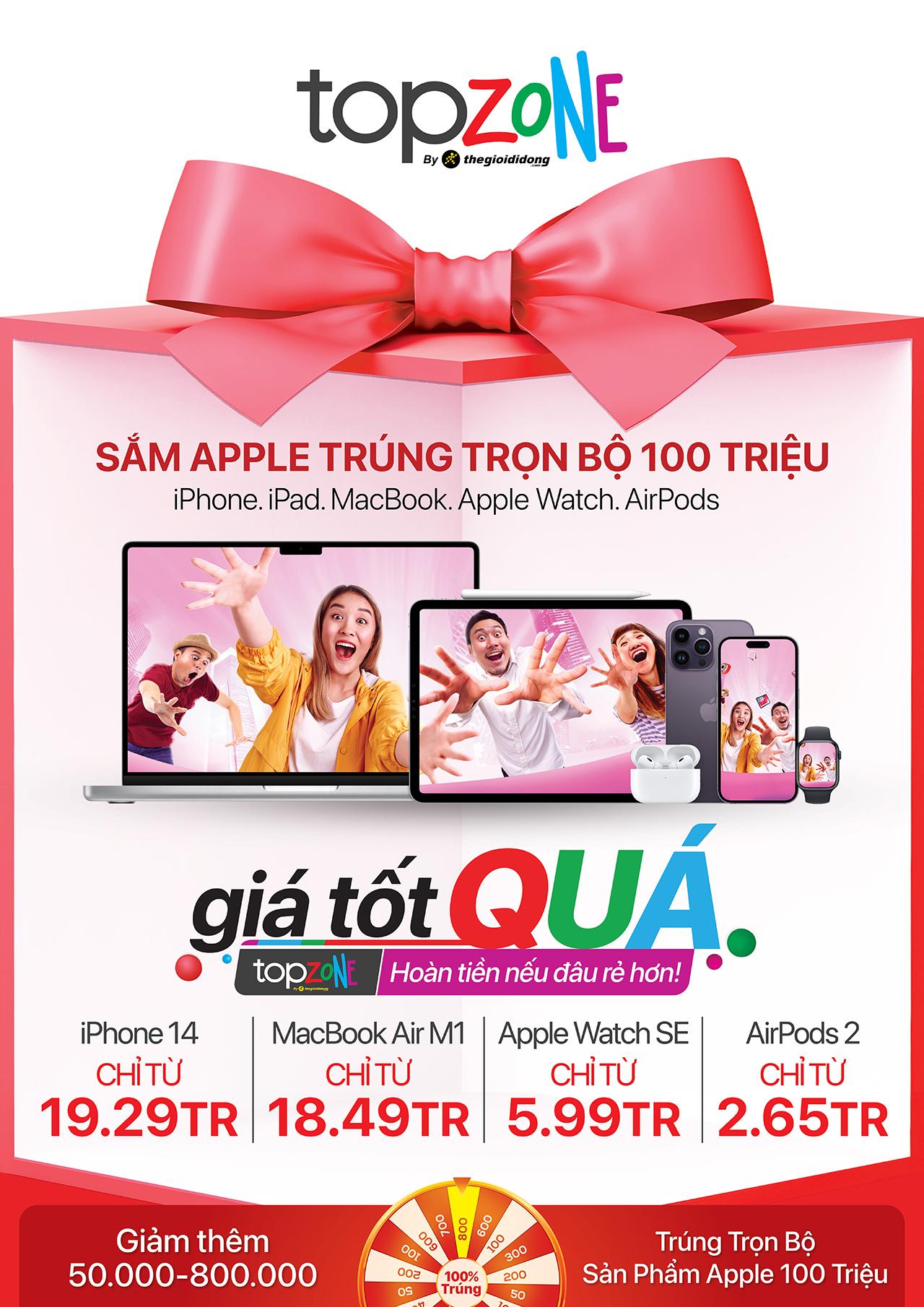 Chỉ cần có hóa đơn mua hàng từ 5 triệu đồng, khách hàng đã có cơ hội rinh bộ quà 5 siêu phẩm nhà Táo trị giá 100 triệu