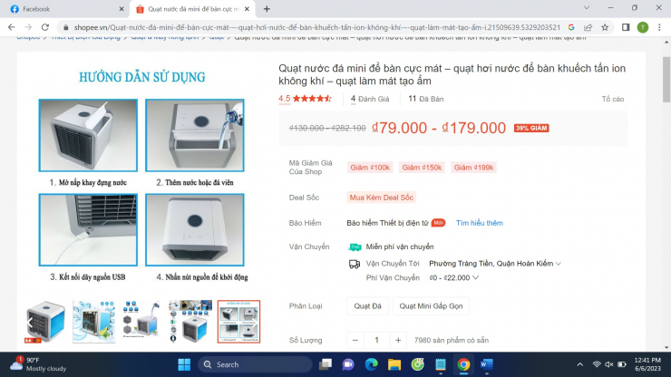 Quạt thổi đá mini được bán nhiều trên các trang thương mại điện tử với giá rẻ