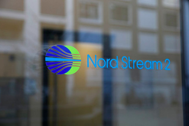 Logo của công ty Nord Stream 2 AG tại văn phòng thuộc tòa nhà ở Zug, Thuỵ Sĩ, tháng 3/3022. (Ảnh: Reuters)