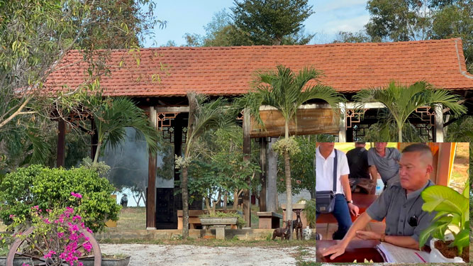 Thảo “lụi” trong một lần hòa giải tranh chấp đất tại xã Tiến Thành, TP Phan Thiết (ảnh nhỏ) và công trình do băng nhóm này xây dựng trên đất dự án King Sea
