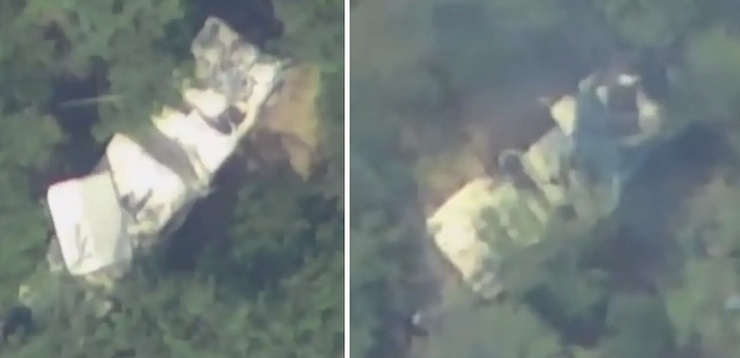Xe chở radar của hệ thống phòng không IRIS-T SLM trước và sau khi bị UAV tự sát tập kích.
