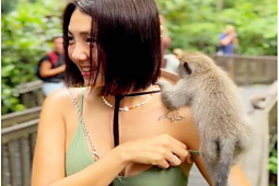 Người đẹp Hàn Quốc gặp sự cố khi mặc áo dây đi thăm khỉ ở Bali