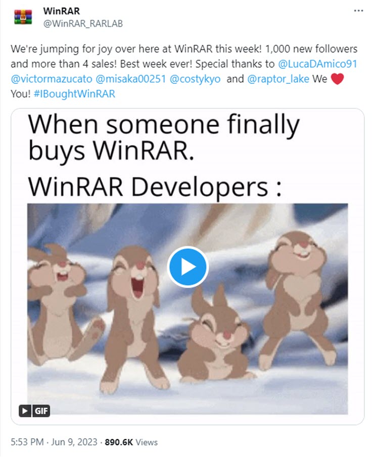 Thông báo bán được 4 giấy phép bản quyền của WinRAR.